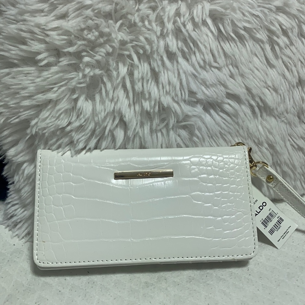 Aldo White Croco Wristlet